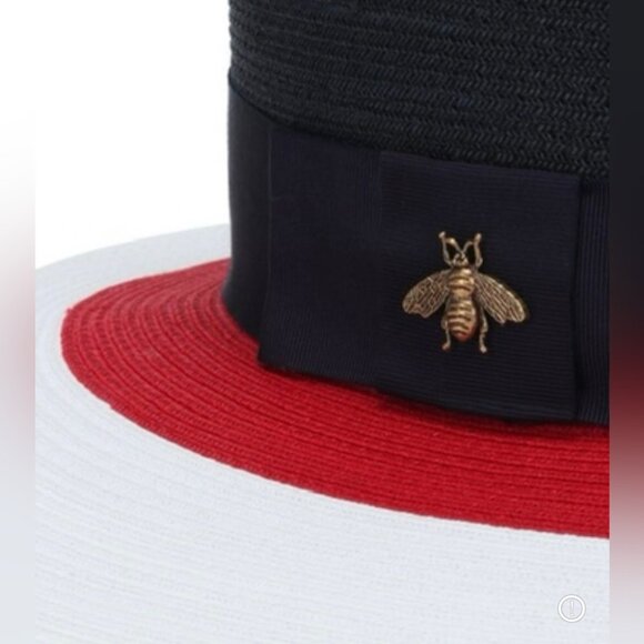 NWT Gucci Blue/Red/White Papier Wide Brim Straw Bee Hat Size L $590.00 *2023* main image 9